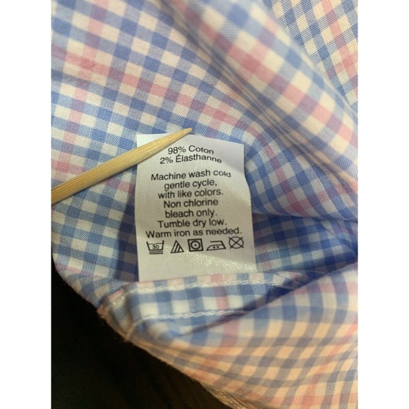 J Crew Button Shirt Mens XL 17-17.5 Flex Short Sleeve Blue Pink Check Stretch - Picture 6 of 12